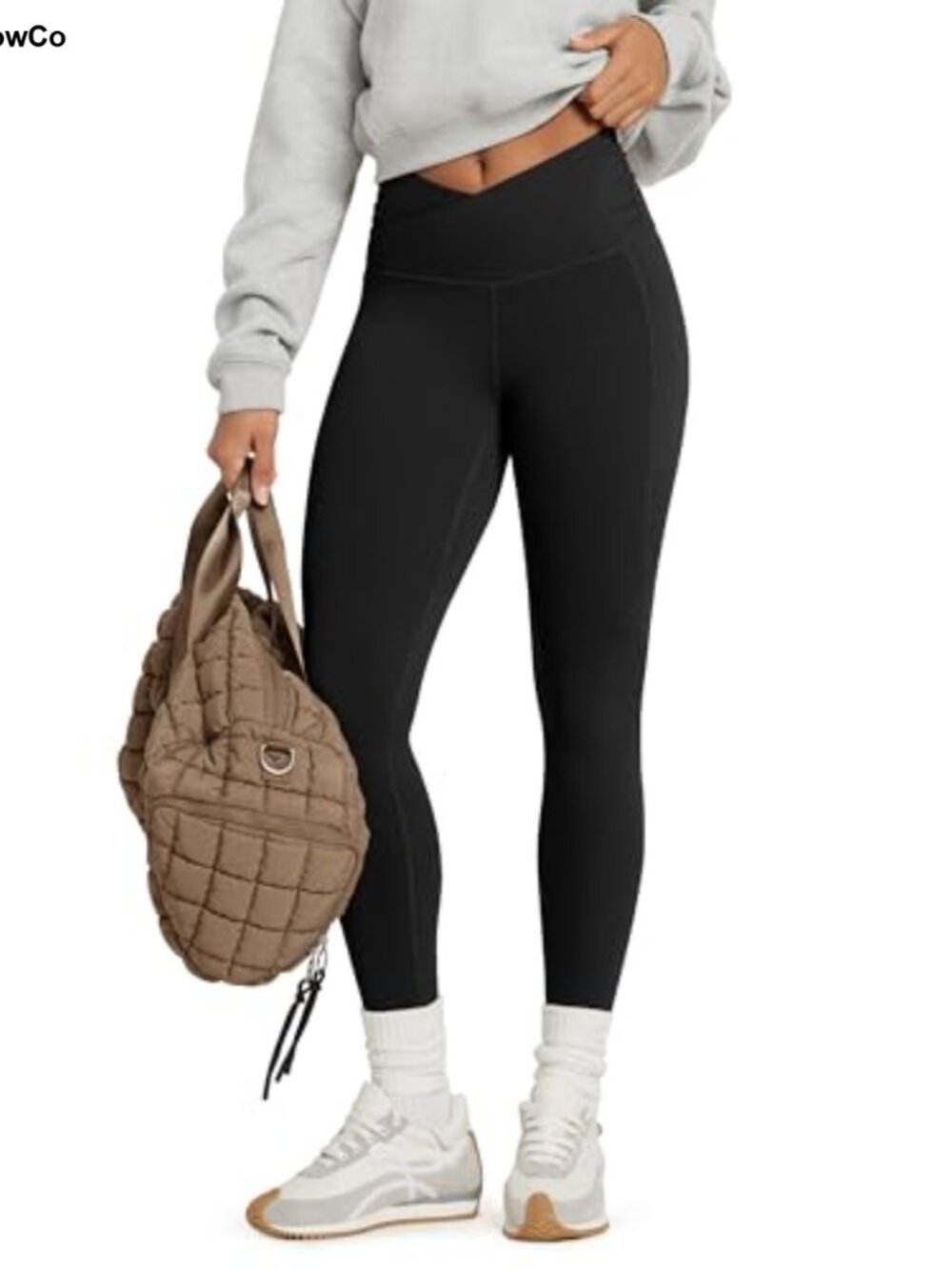 Cloud Feeling Gathered Cross Waist Leggings with Pockets Yoga Pants